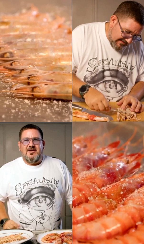El chef cocina con esta técnica gambas blancas, gambas rojas y cigalas.