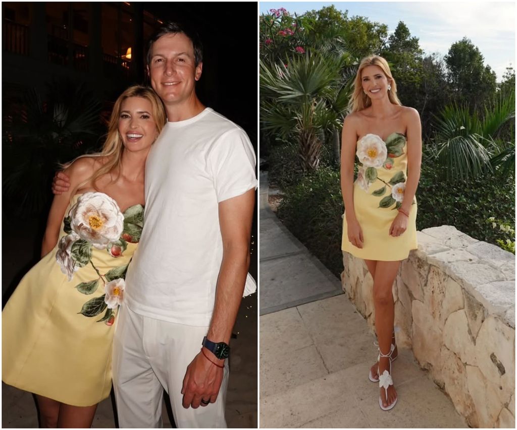Ivanka lució guapísima en un minivestido amarillo con detalles florales.