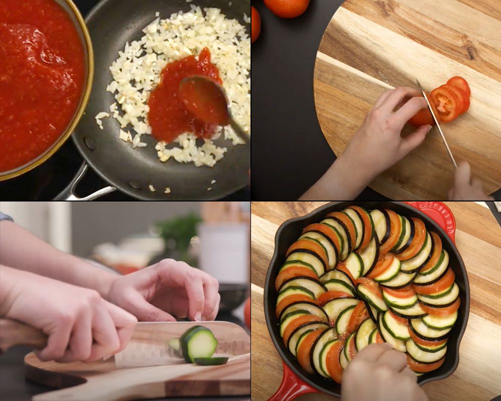 Distintos pasos de la preparación de esta receta, totalmente libre de proteína animal.