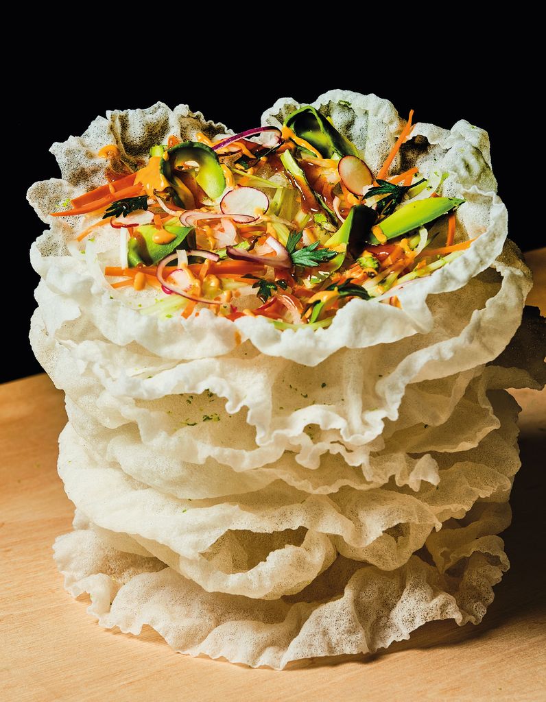Rollo de primavera frito 'abierto' elaborado con papeles de arroz