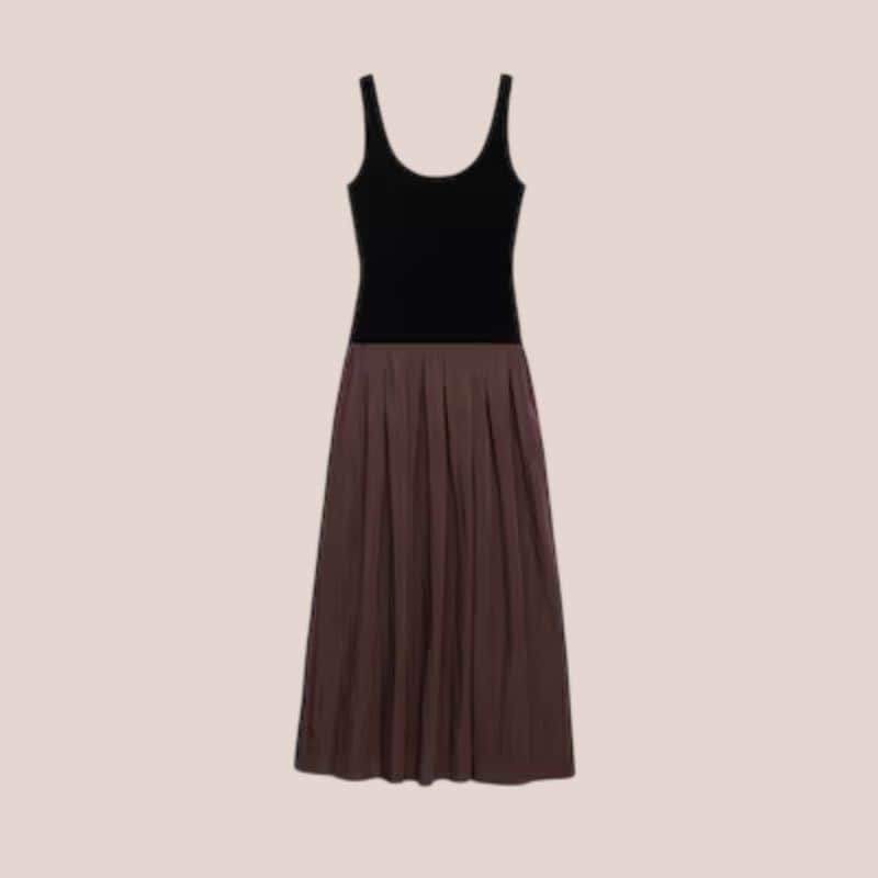vestido combinado negro y marron