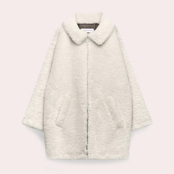 Abrigo de pelo de mujer de borreguillo y cuello de solapa