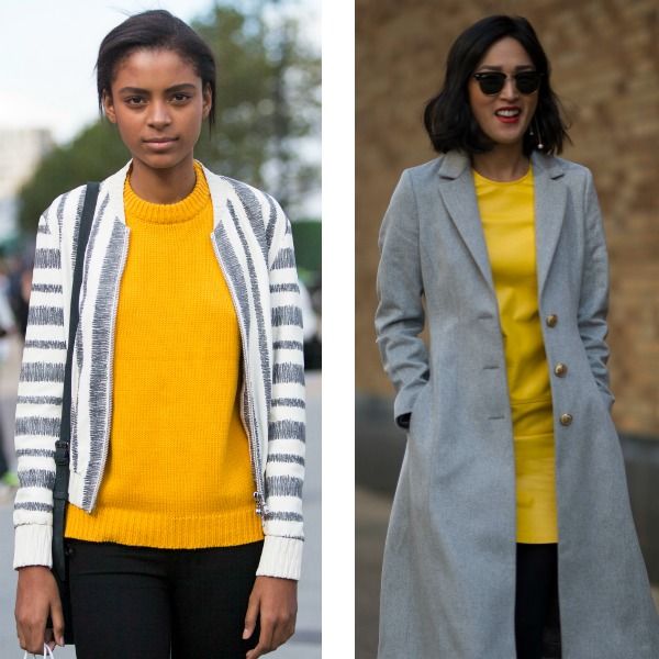 Un neutro puro como es el gris, mezclado en colorblock con amarillo como prenda interior.
