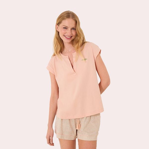 Pijama Manga Corta Algodón Cuadros Naranja Women'Secre