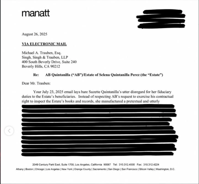 A.B. Quintanilla comparte los documentos legales de la demanda, luego de que su hermana Suzette afirmara no haber sido notificada, lo que intensifica la disputa pública en torno al patrimonio y la familia de Selena.