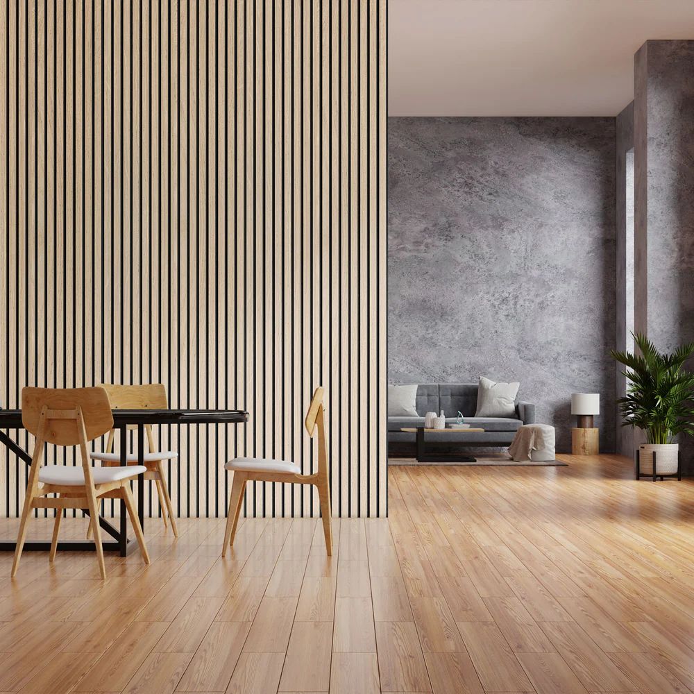 Salón con panel acústico