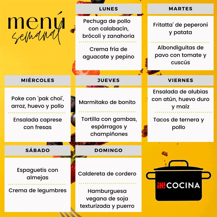 Menú semanal del lunes 26 de junio al domingo 2 de julio