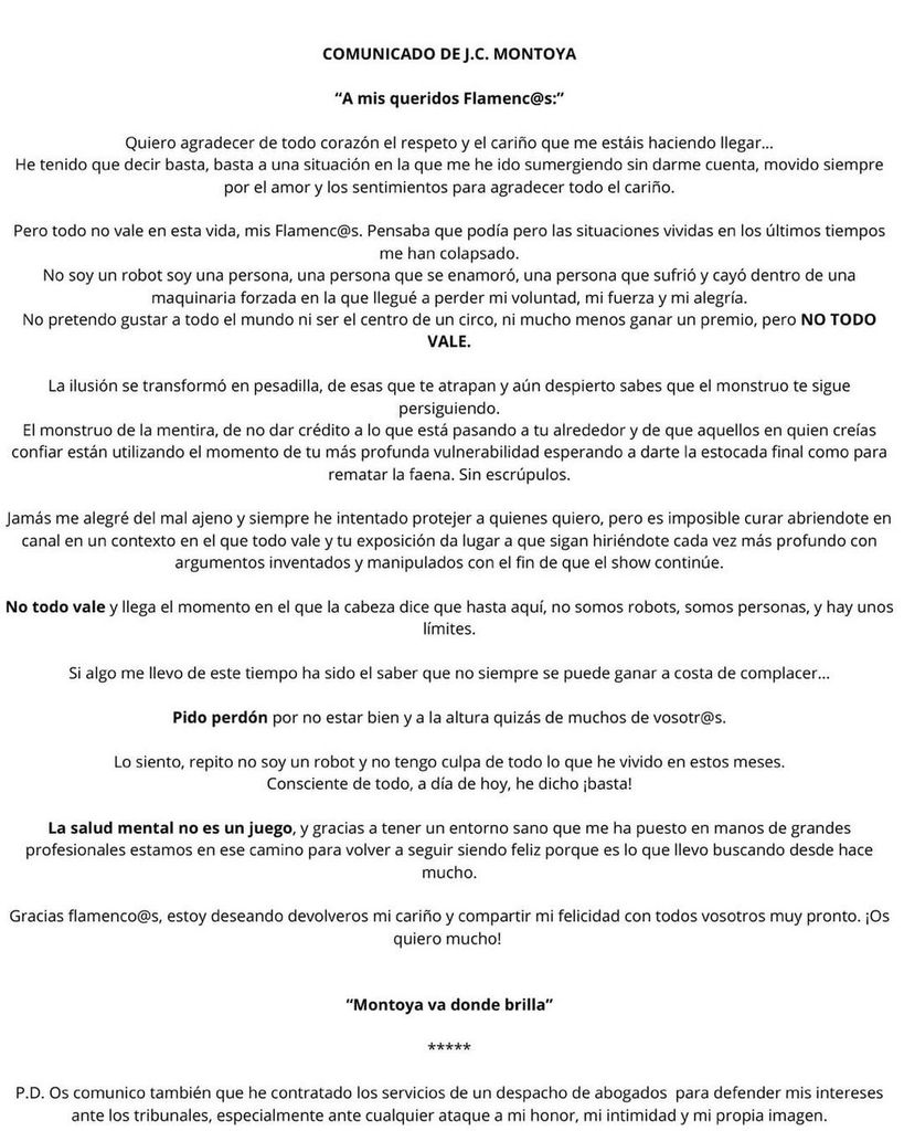 Comunicado de J.C Montoya 