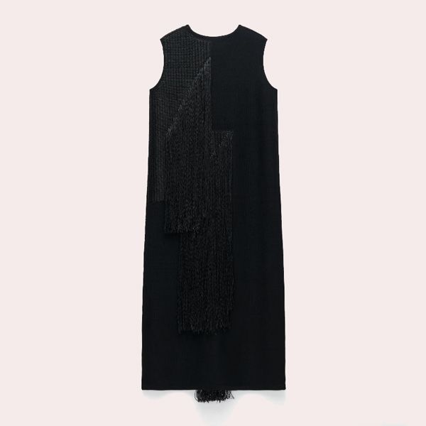 Vestido midi de punto intarsia con flecos