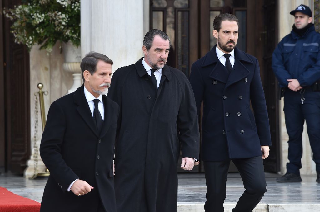Pablo de Grecia, junto a Nicolás y Felipe, en el funeral de Irene de Grecia