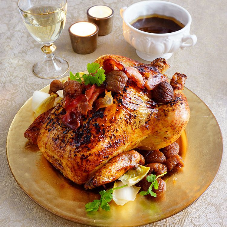 Pavo relleno con cebollitas glaseadas