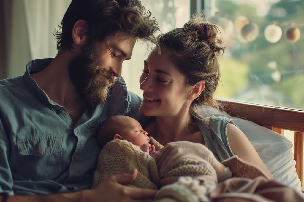 Pareja feliz con su bebé