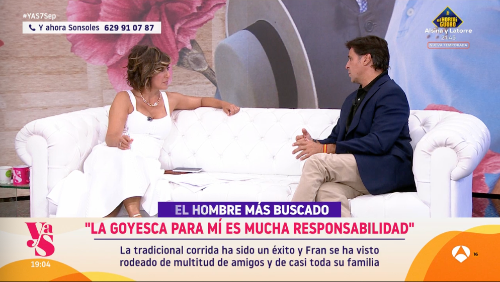 Fran Rivera y Sonsoles Ónega en el programa de esta