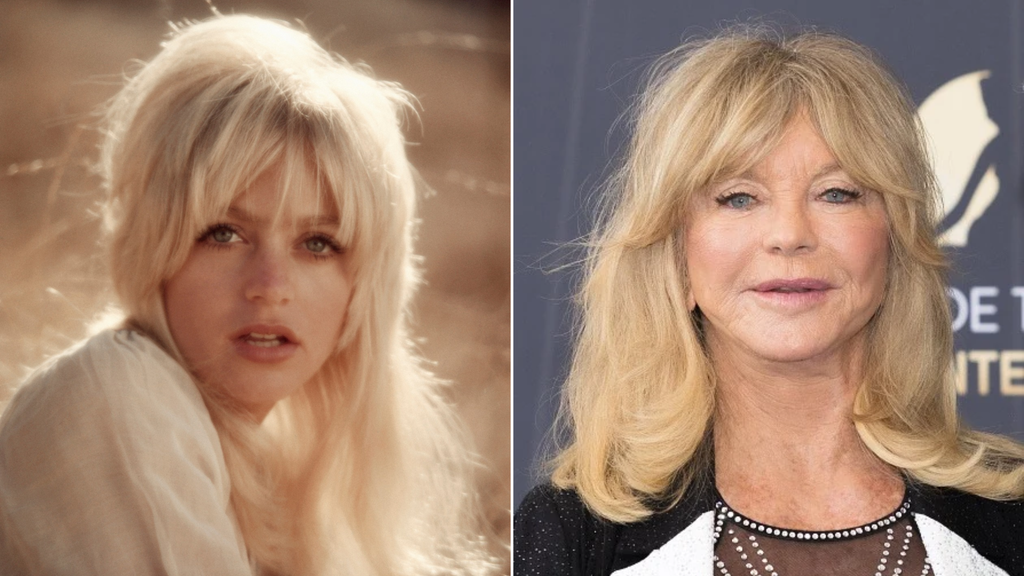 Goldie Hawn, antes y ahora: su característica melena rubia ondulada y su amplia sonrisa se mantienen intactas con el paso de los años