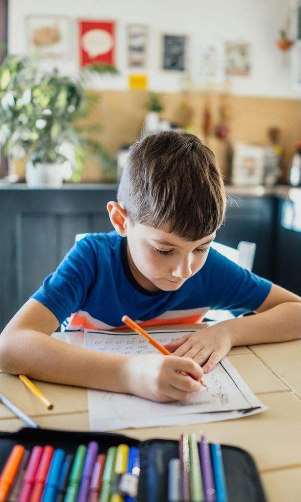 Niño estudiando en casa