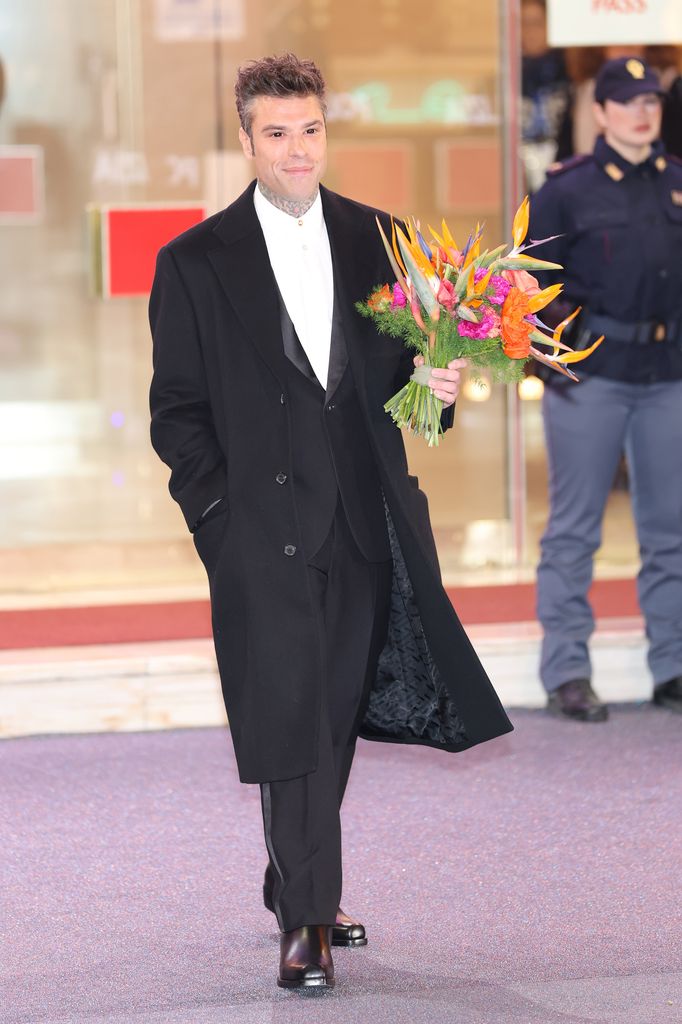 Fedez attends the inaugural "Eni Carpet" red carpet at the 75th Sanremo Music Festival 2025 at Teatro Ariston on February 10, 2025 in Sanremo, Italy
