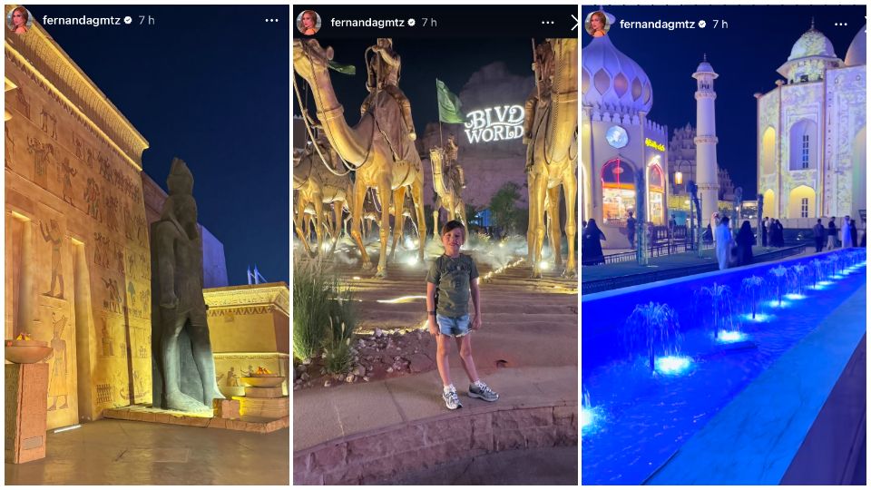 Marifer y su mamá recorriendo el parque de atracciones en Arabia