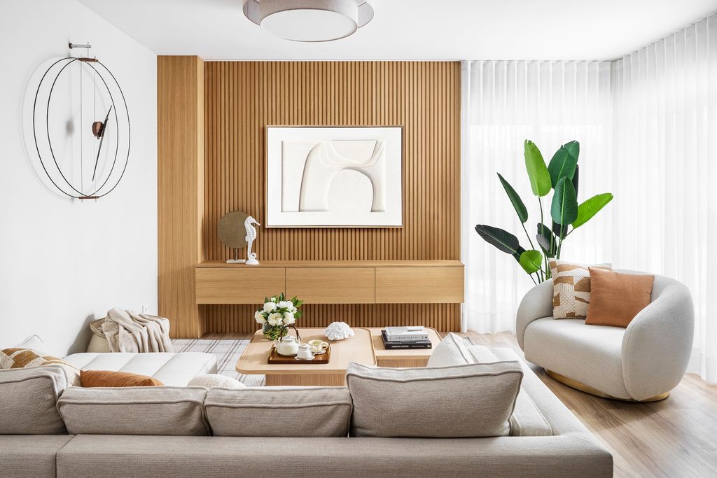 Salón con mueble de salón suspendido. 