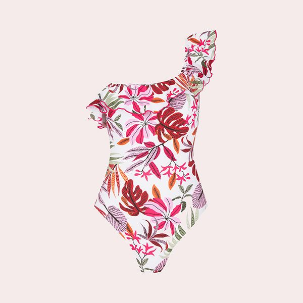 Bañador de Mujer Asimétrico con Volante y Estampado Floral de Lola Dolores Cortés
