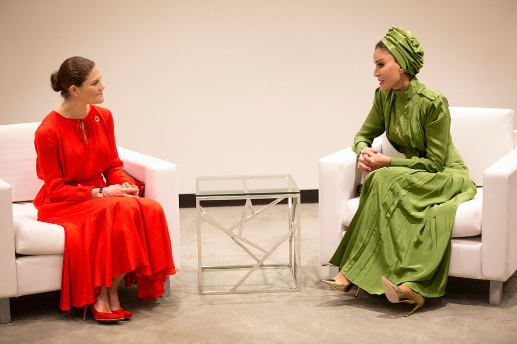 En el marco de la cumbre de la ONU, la jequesa Moza Bint Nasser mantuvo una reunión de trabajo con la princesa heredera Victoria de Suecia