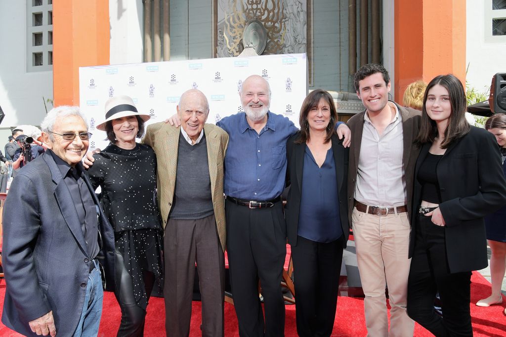 LOS ANGELES, CA - APRIL 07: (2nd from L-R) Actor Tracy Reiner, honorees Carl Reiner and Rob Reiner, actor Michele Singer Reiner, Jake Reiner, and Romy Reiner attend the Carl and Rob Reiner Hand and Footprint Ceremony during the 2017 TCM Classic Film Festival on April 7, 2017 in Los Angeles, California. 26657_003 (Photo by Charley Gallay/Getty Images for TCM)