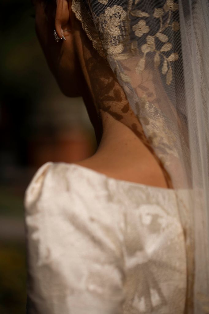 Vestido de novia de Fátima González para una boda en Madrid