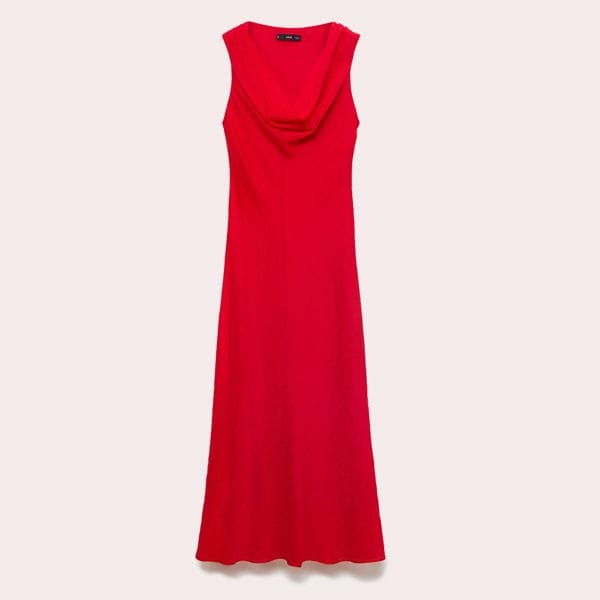 Vestido lyocell cuello drapeado