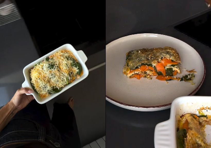 La receta de Lidia, antes y después de su cocinado en el horno.