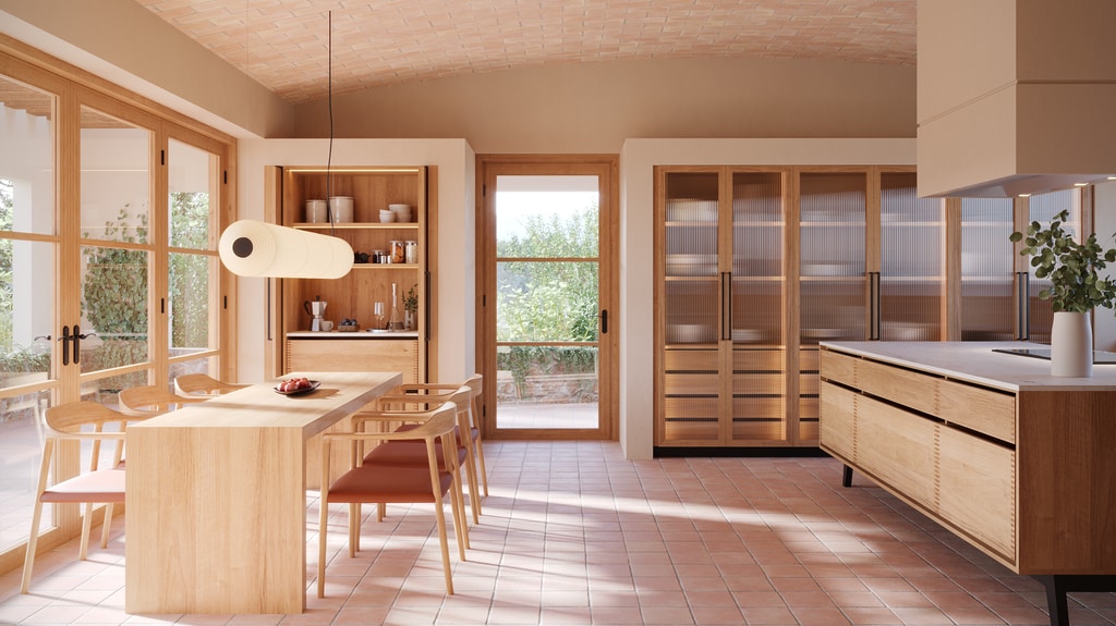 Cocina fabricada con madera reciclada