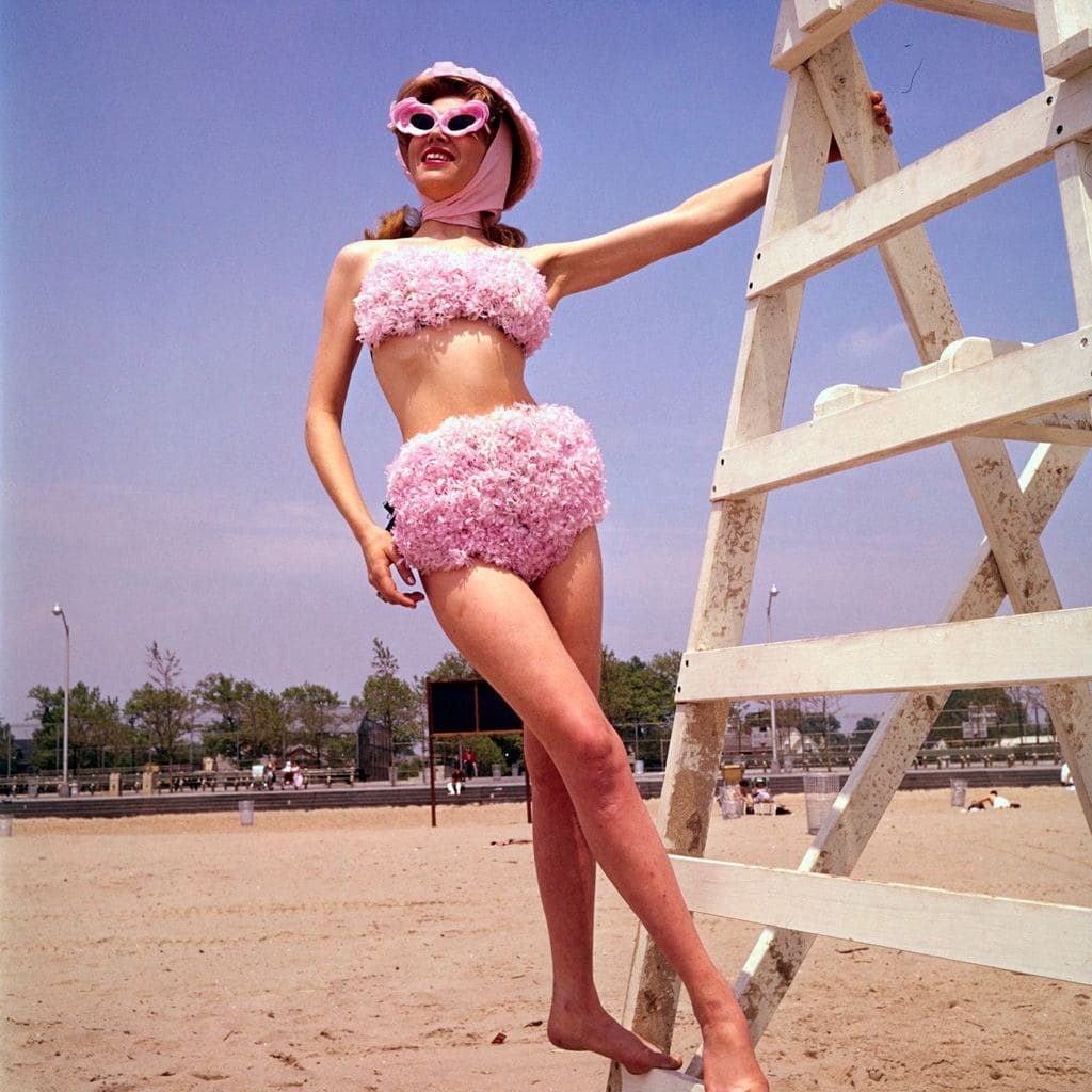 Woman Modeling in Flowery Bikini