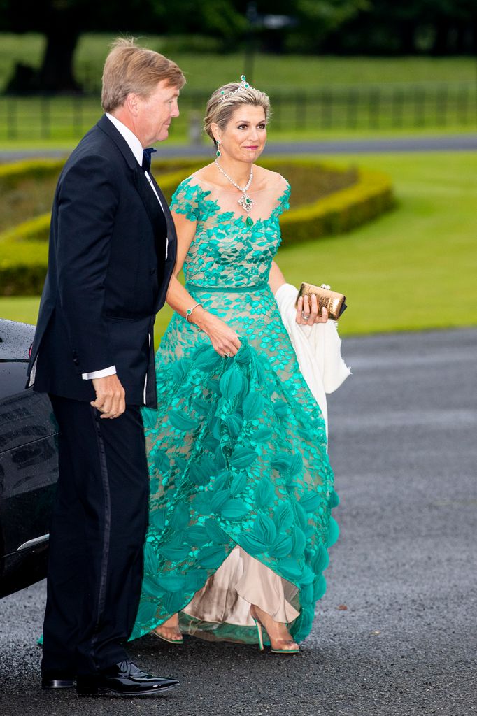 DUBLIN, IRELAND - JUNE 12: King Willem-Alexander of The Netherlands and Queen Maxima of The Netherlands during an official state banquet offered by President Michael Higgins of Ireland and his wife Sabrina Higgins at the Presidential Palace during day one of a three-day State visit to Ireland by the Dutch royals on June 12, 2019 in Dublin, Ireland. (Photo by Patrick van Katwijk/Getty Images)