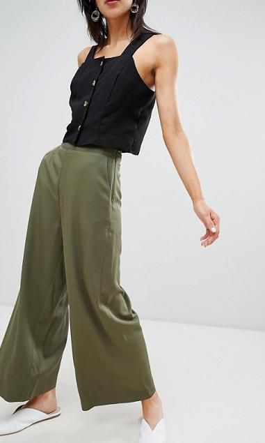 Pantalones culottes de corte wide leg en color khaki de Warehouse