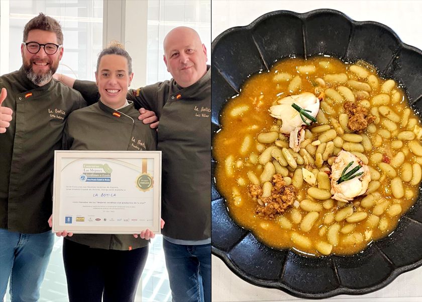 El equipo de La Botica, feliz con el primer premio a sus 'Verdinas con bogavante y oricios del Cantábrico'