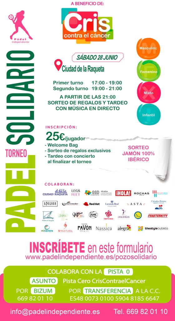 Cartel torneo de pádel solidario en favor de de Cris contra el Cáncer