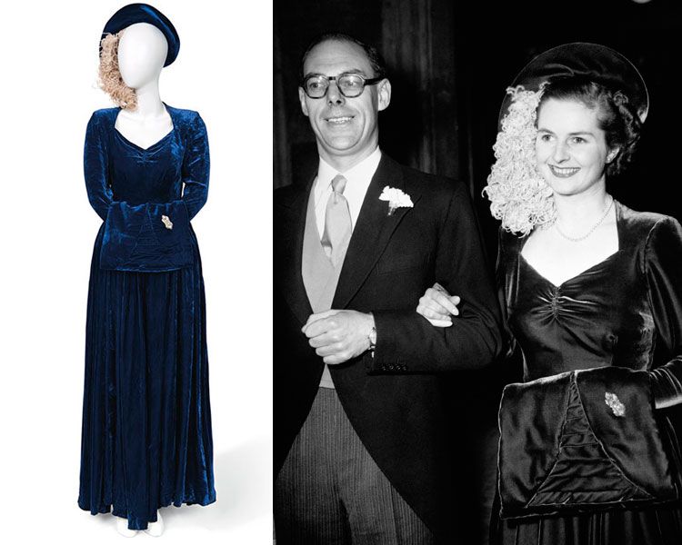 Se ha subastado el vestido de terciopelo azul de medianoche con el que en diciembre de 1951 dejaba de ser Margaret Roberts para convertirse en la señora Thatcher, al casarse con Denis Thatcher
