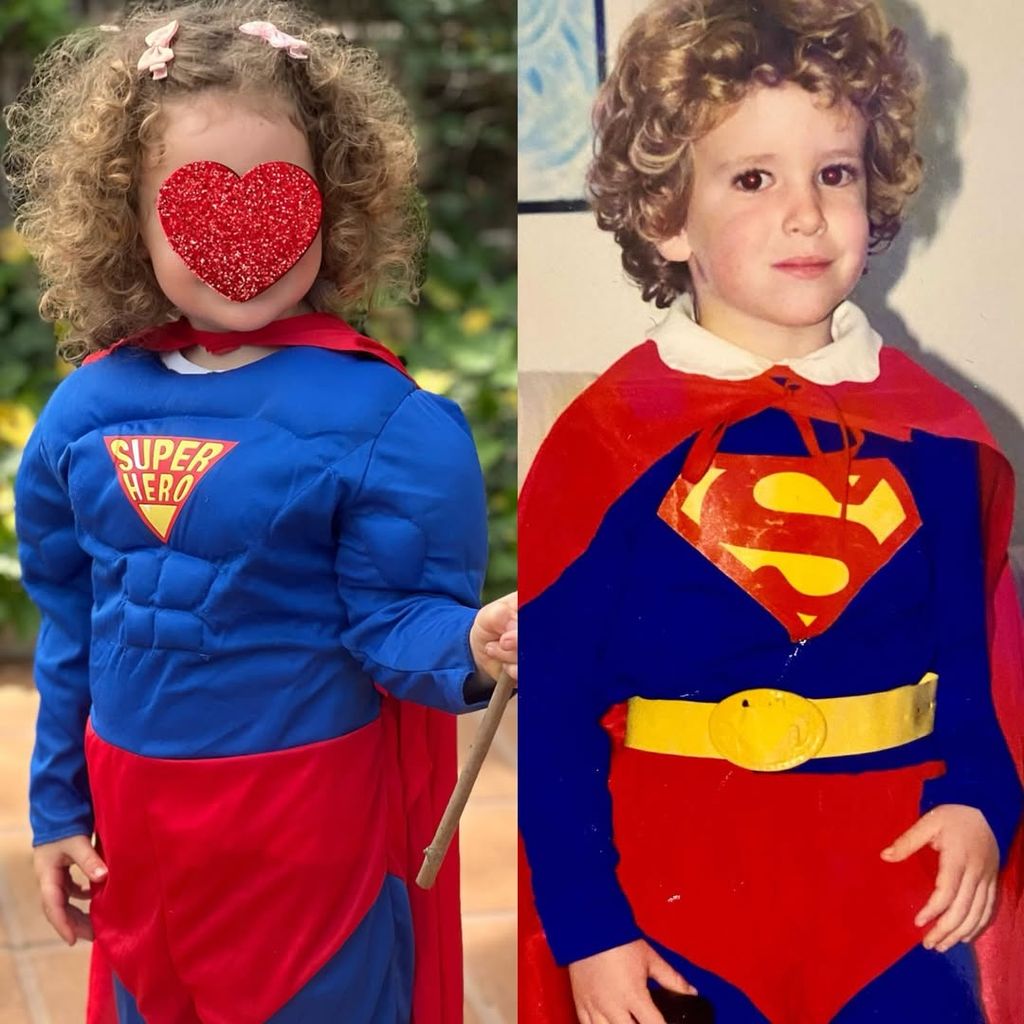 Una imagen comparativa entre Anita y Aless, ambos con trajes de superhéroe