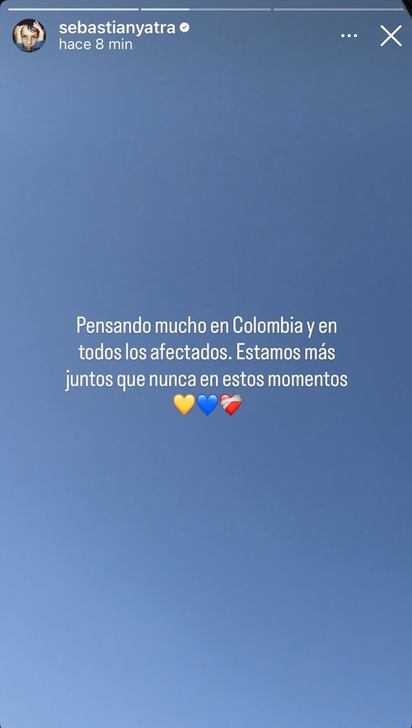 Sebastián Yatra envió un mensaje solidario a los afectados. 