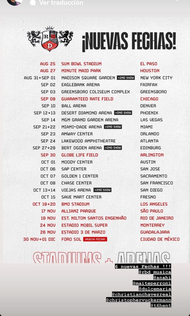 RBD fechas nuevas