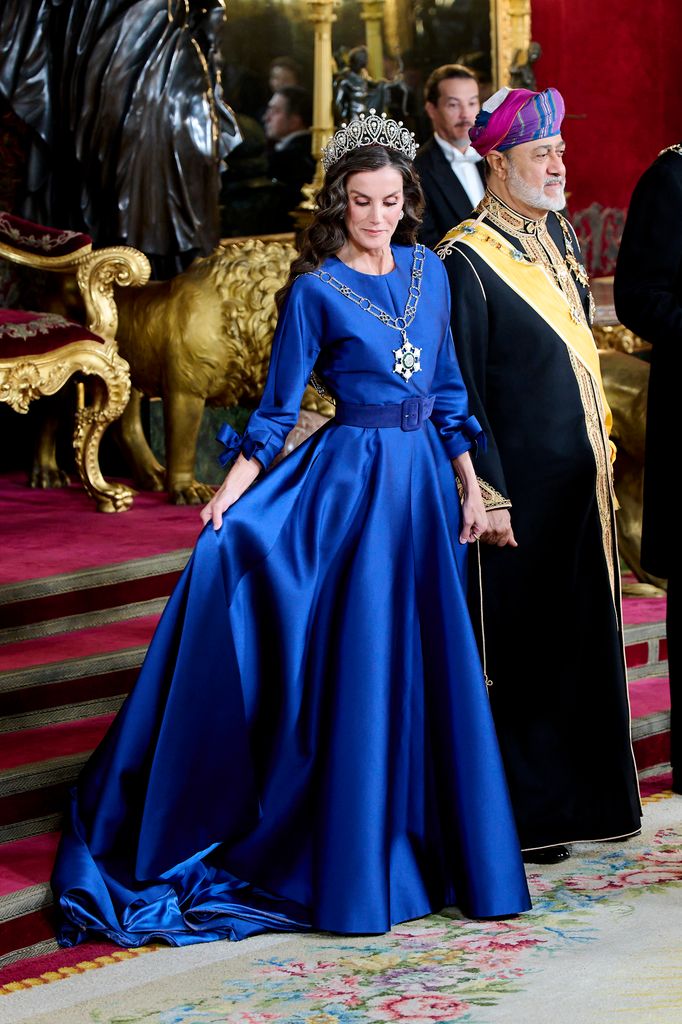 La reina Letizia durante la cena de gala ofrecida al Sultán de Omán en el Palacio Real de Madrid