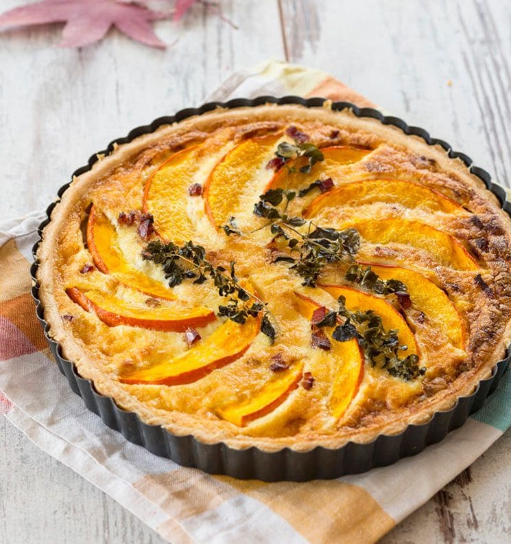 'Quiche' de calabaza, beicon, parmesano y orégano