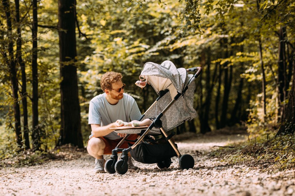 padre paseando a su hijo por el campo