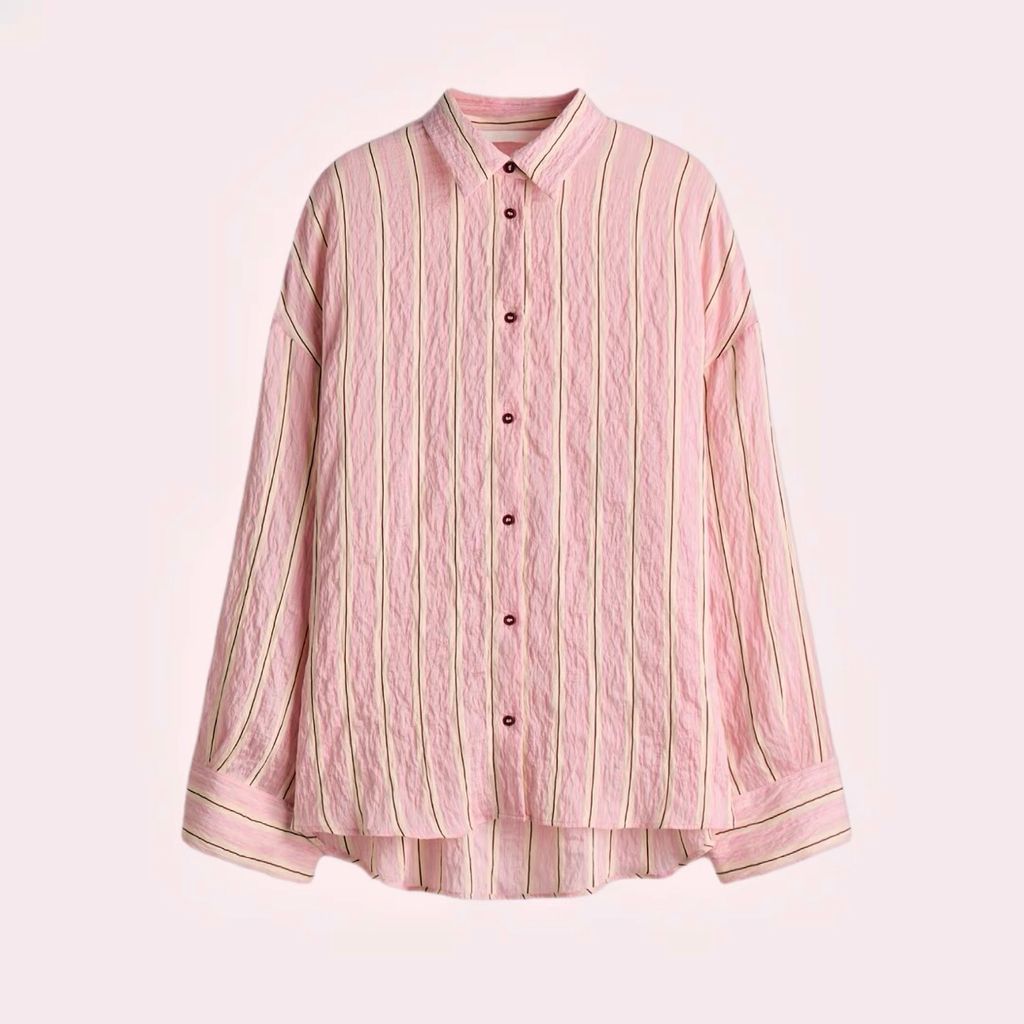 Camisa de crepé rosa con rayas