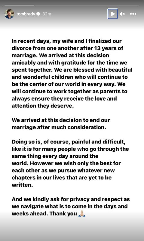 Tom Brady comunicado divorcio