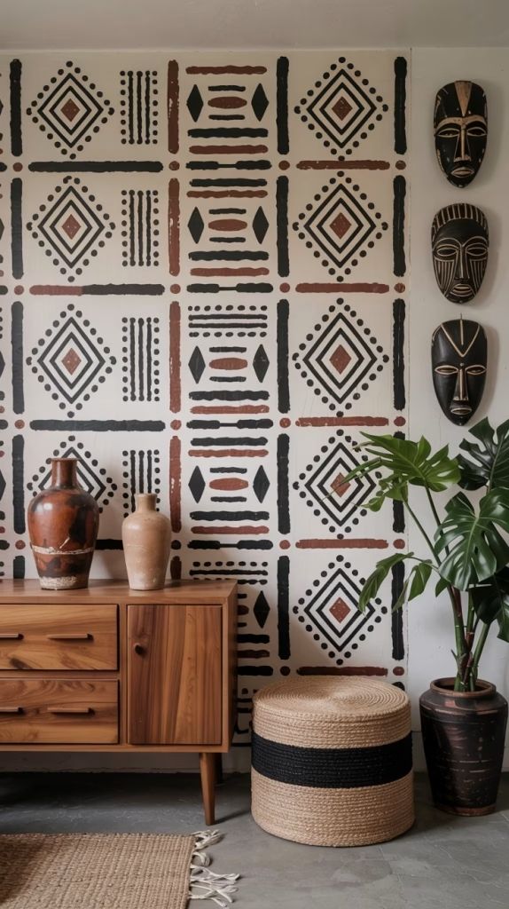 Papel pintado con motivos étnicos