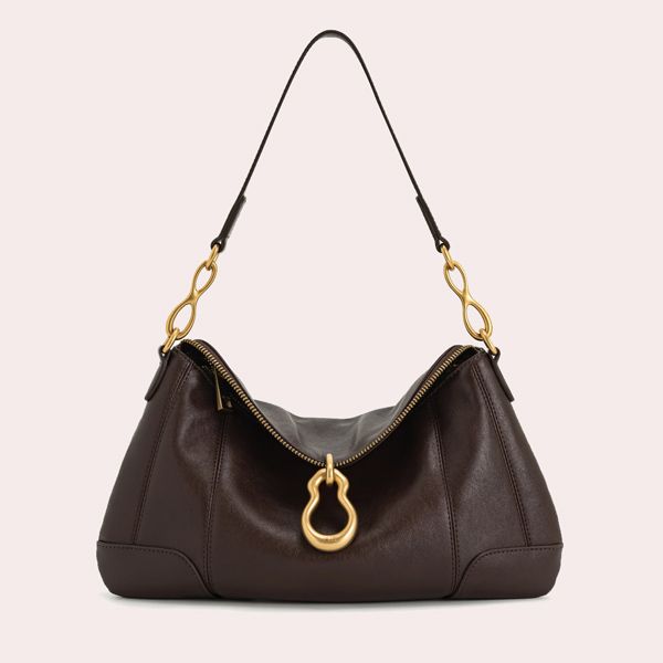 Jayla Metal Pendant Embellished Shoulder Bag - Dark Brown