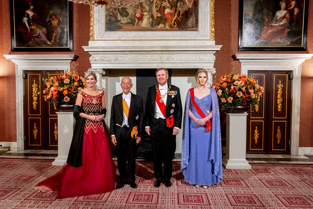 Amalia de Holanda, Guillermo de Holanda y Máxima de Holanda en una cena de Estado al presidente de Portugal 