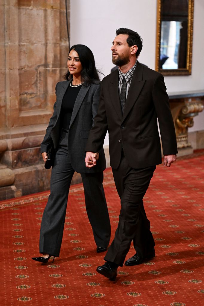 Lionel Messi y Antonela Roccuzzoen la audiencia con la princesa Leonor.