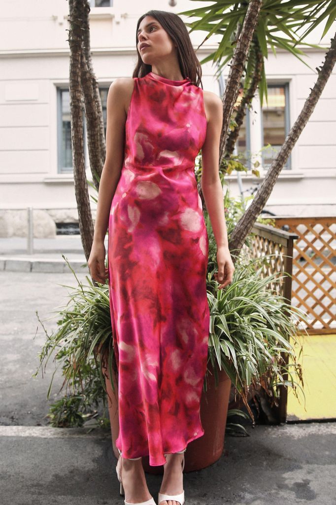 Vestido midi satinado estampado Zara