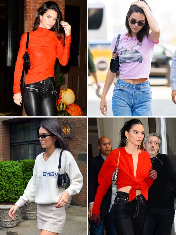 Kendall Jenner usando en varias oportunidades mini bolsos
