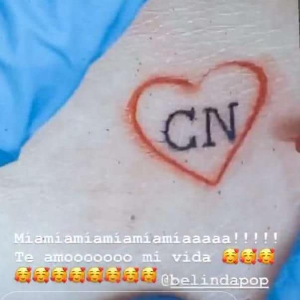 Christian Nodal gets Belinda\'s name tattooed on his face